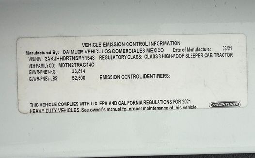 2022 Freightliner Cascadia 126 (TK1548)