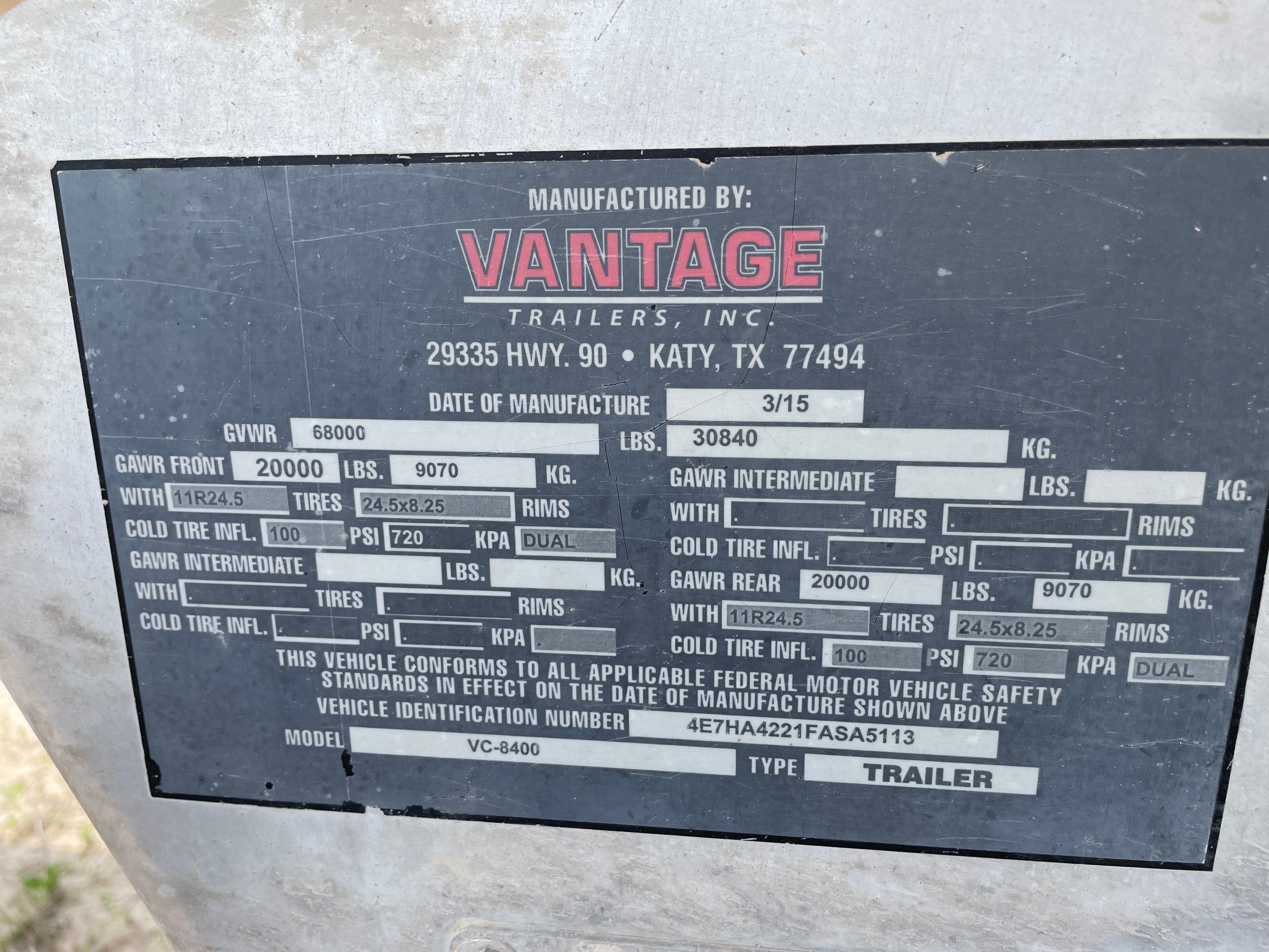 2015 Refurbished Vantage Crude Oil Tanker Trailer