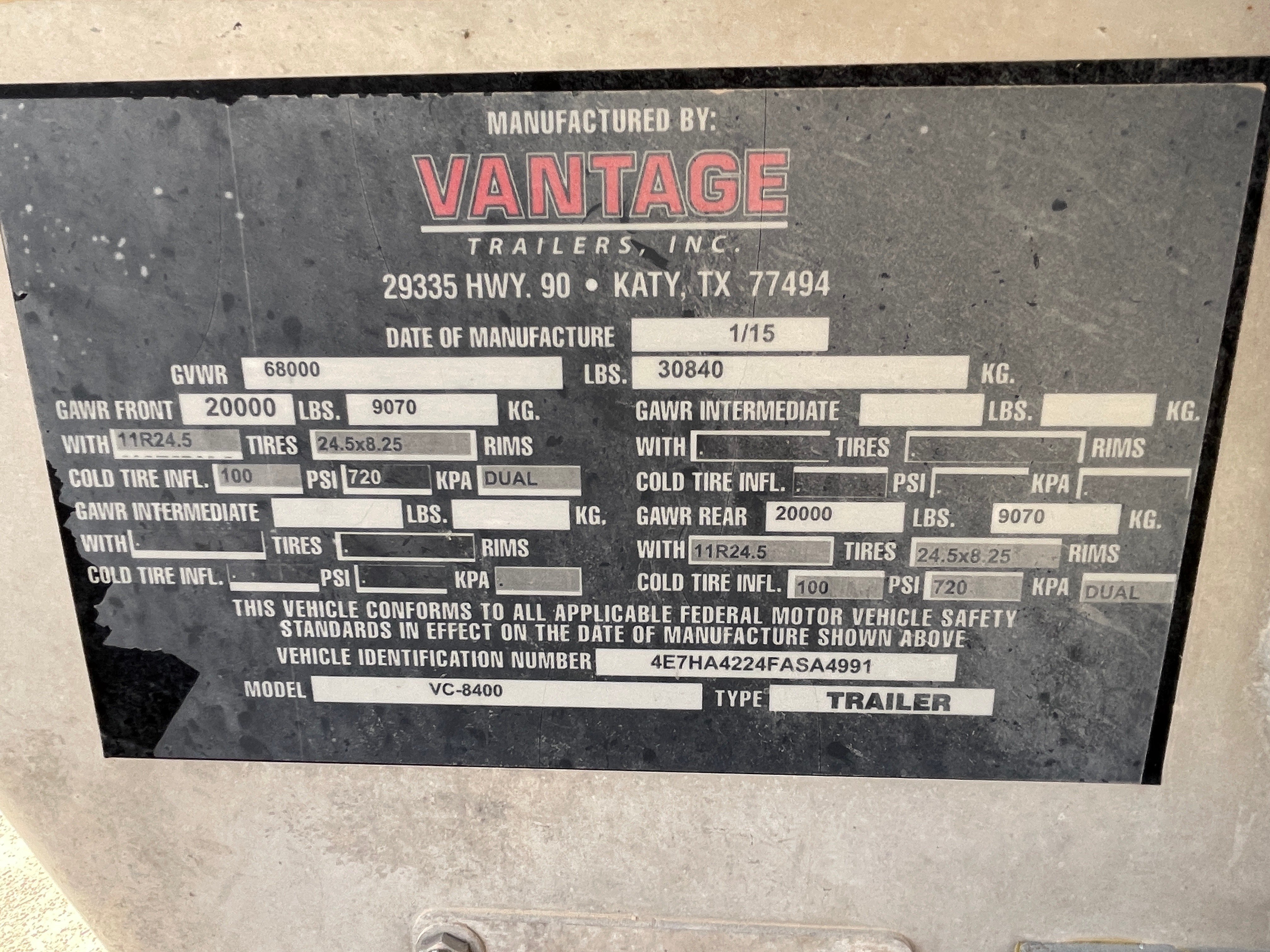 2015 Refurbished Vantage Crude Oil Tanker Trailer